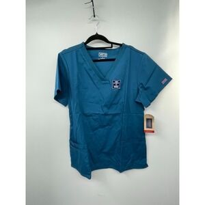 Cherokee Workwear Scrub Top Women's XL Navy Cotton Blend Knit V-Neck Medical NWT